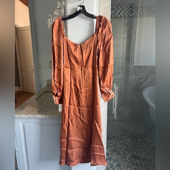 Farm Rio Caramel Cutout Front-Tie Satin Midi Dress - Picture 14 of 15
